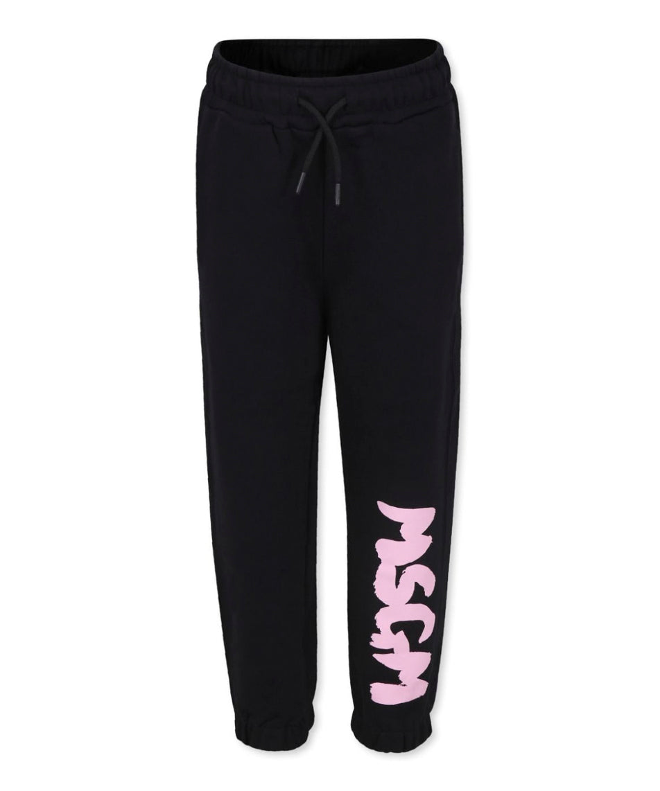 MSGM Kids Pantaloni Joggers Neri/Rosa con Logo per Bambine