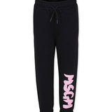 MSGM Kids Pantaloni Joggers Neri/Rosa con Logo per Bambine