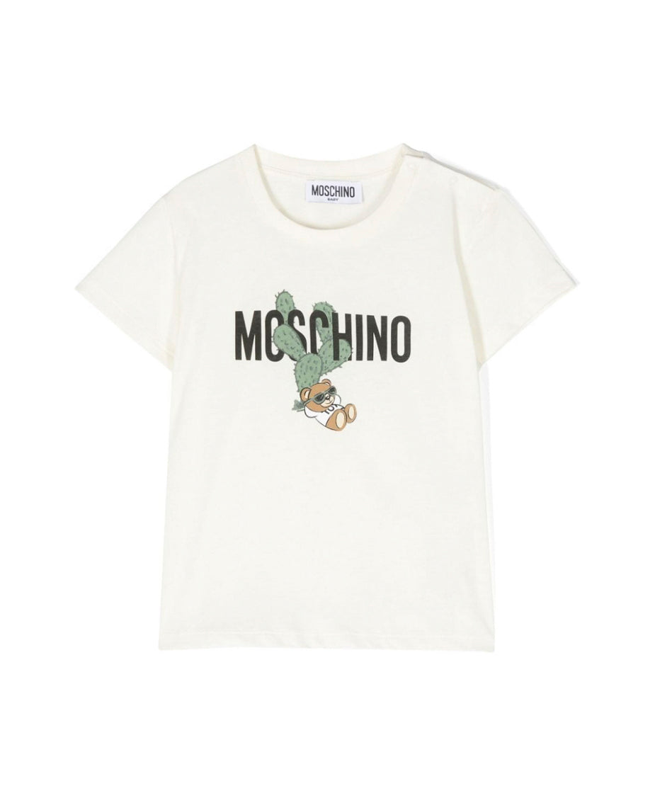 Moschino Kids T-shirt Panna con Stampa Teddy Bear per Neonate