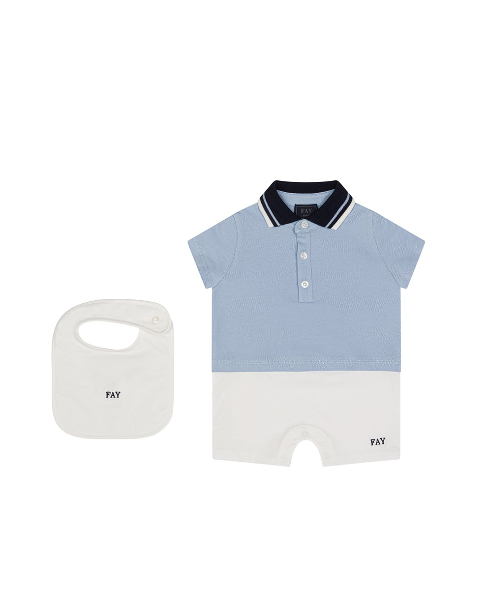 Fay Kids Set Nascita Body + Bavaglino Celeste/Bianco per Neonati