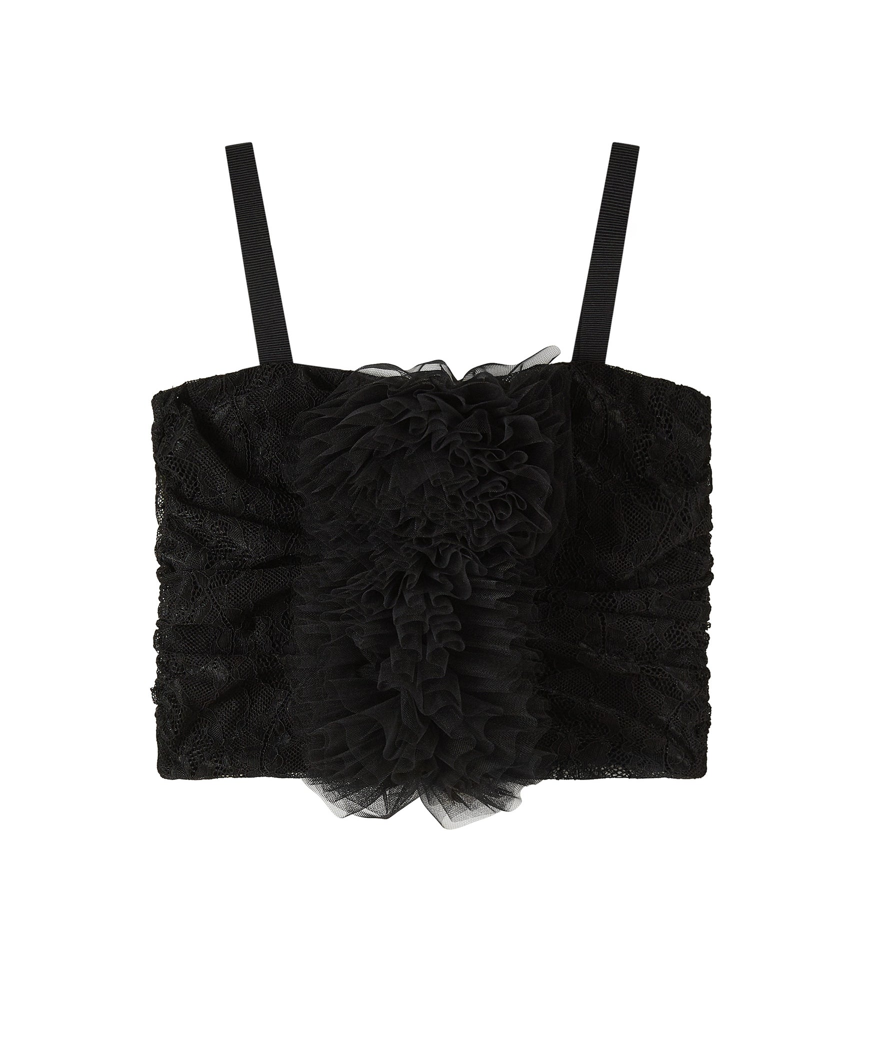 Patrizia Pepe Kids Top Nero in Pizzo con Rouches per Bambine