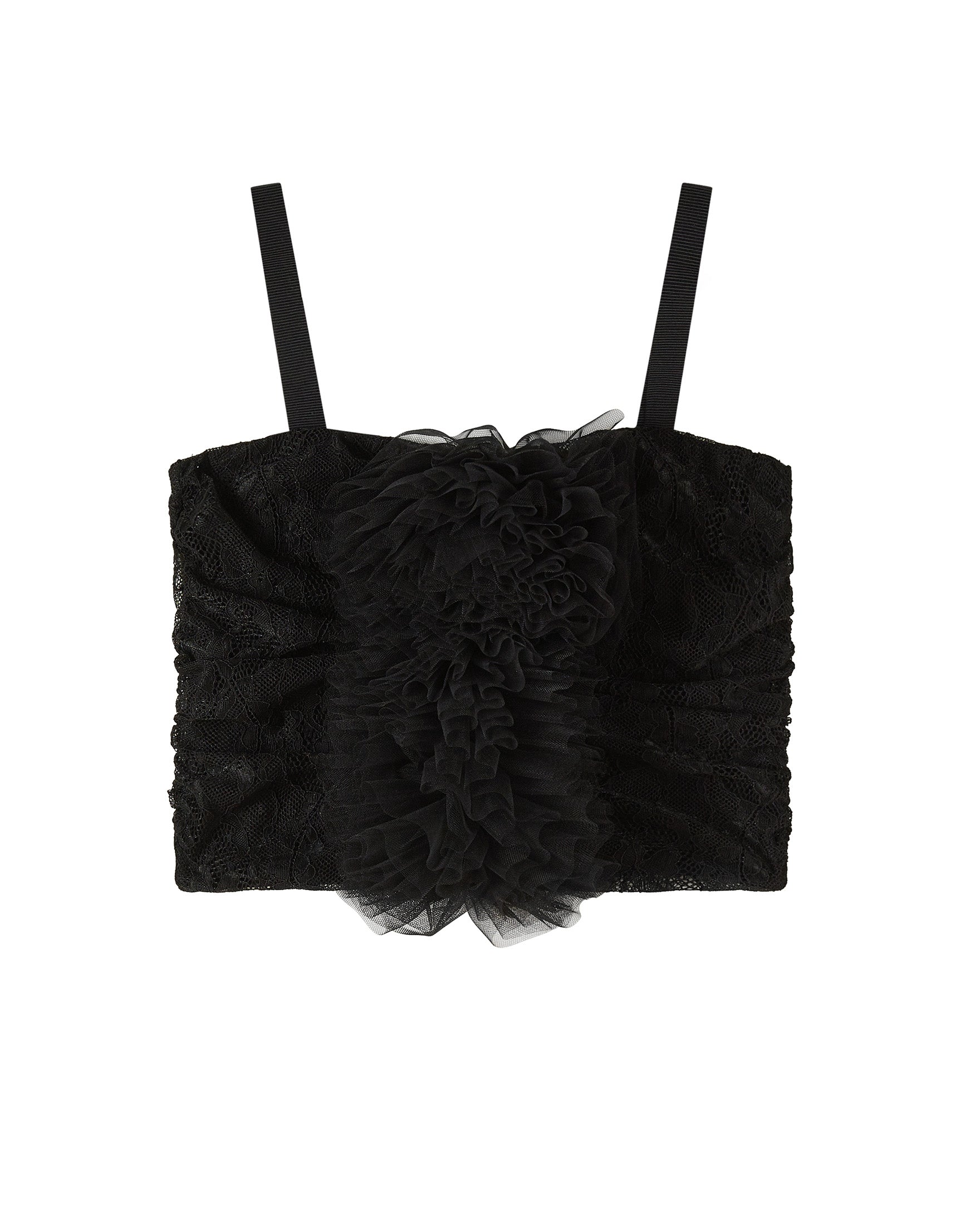 Patrizia Pepe Kids Top Nero in Pizzo con Rouches per Bambine
