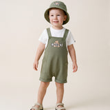 Moschino Kids T-Shirt+Salopette Bianco/Verde con Logo Teddy Bear per Neonati