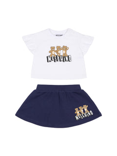Moschino Kids Completo T-shirt con Stampa Logo e Gonna con Stampa Logo per Neonate