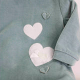 Minibanda Tutina Verde con Ricamo Cuori per Neonate