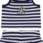 Moschino Kids Top+Short Bianco/Blu a Strisce con Teddy Bear per Bambine