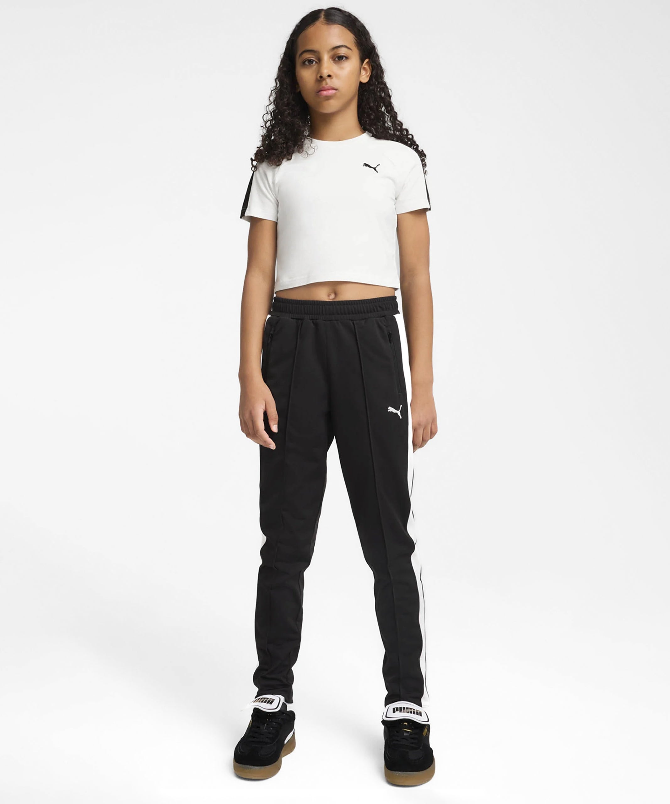 Puma Kids Pantalone Nero con Dettagli Bianchi a Contrasto per Bambine