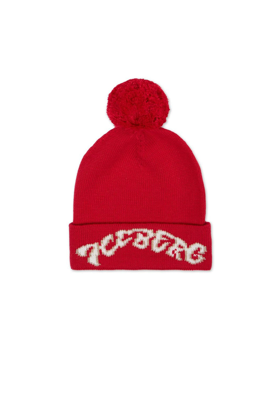 Iceberg Kids Cappello Beanie Rosso con Pon Pon per Bambine