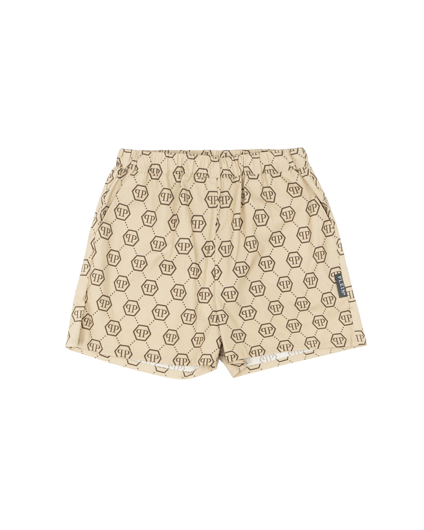Philipp Plein Kids Short Beige con Stampa Logo All-Over per Bambine