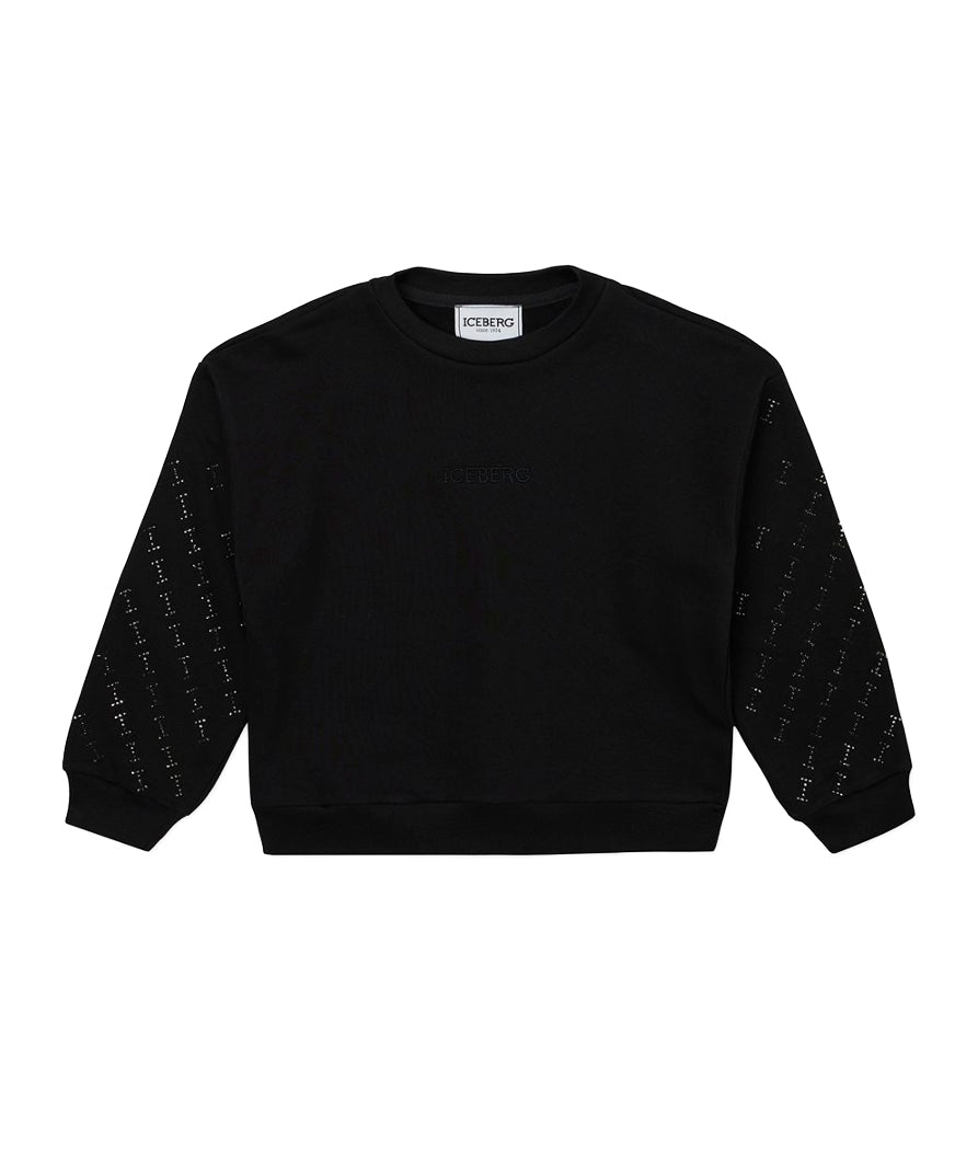 Iceberg Kids Felpa Nera con Applicazione Borchie per Bambine