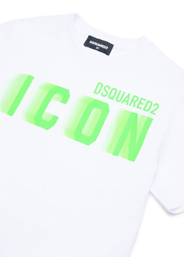 Dsquared2 Kids T-shirt  Bianca con Logo Fluo Speed per Bambini