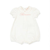 Blumarine Kids Pagliaccetto Panna con Logo Ricamato Rosa per Neonate