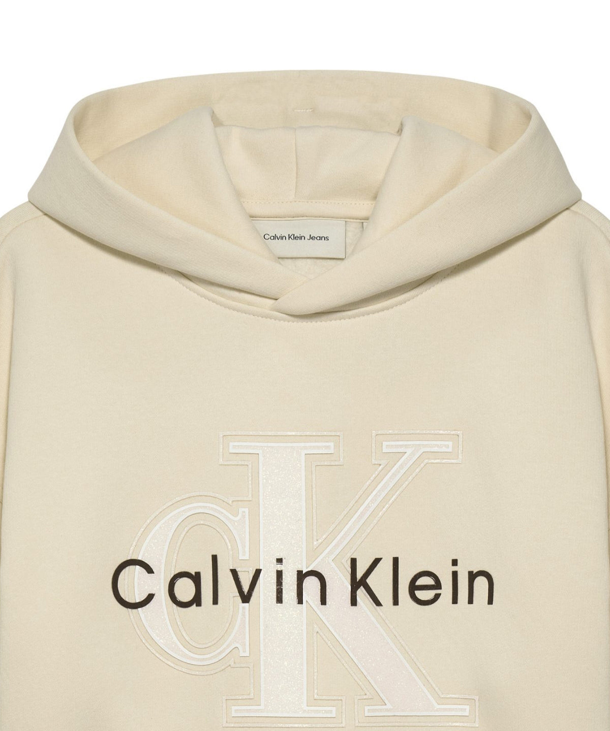Calvin Klein Kids FElpa WhiteCap Gray con Cappuccio e Logo Ricamato a COntrasto per Bambine