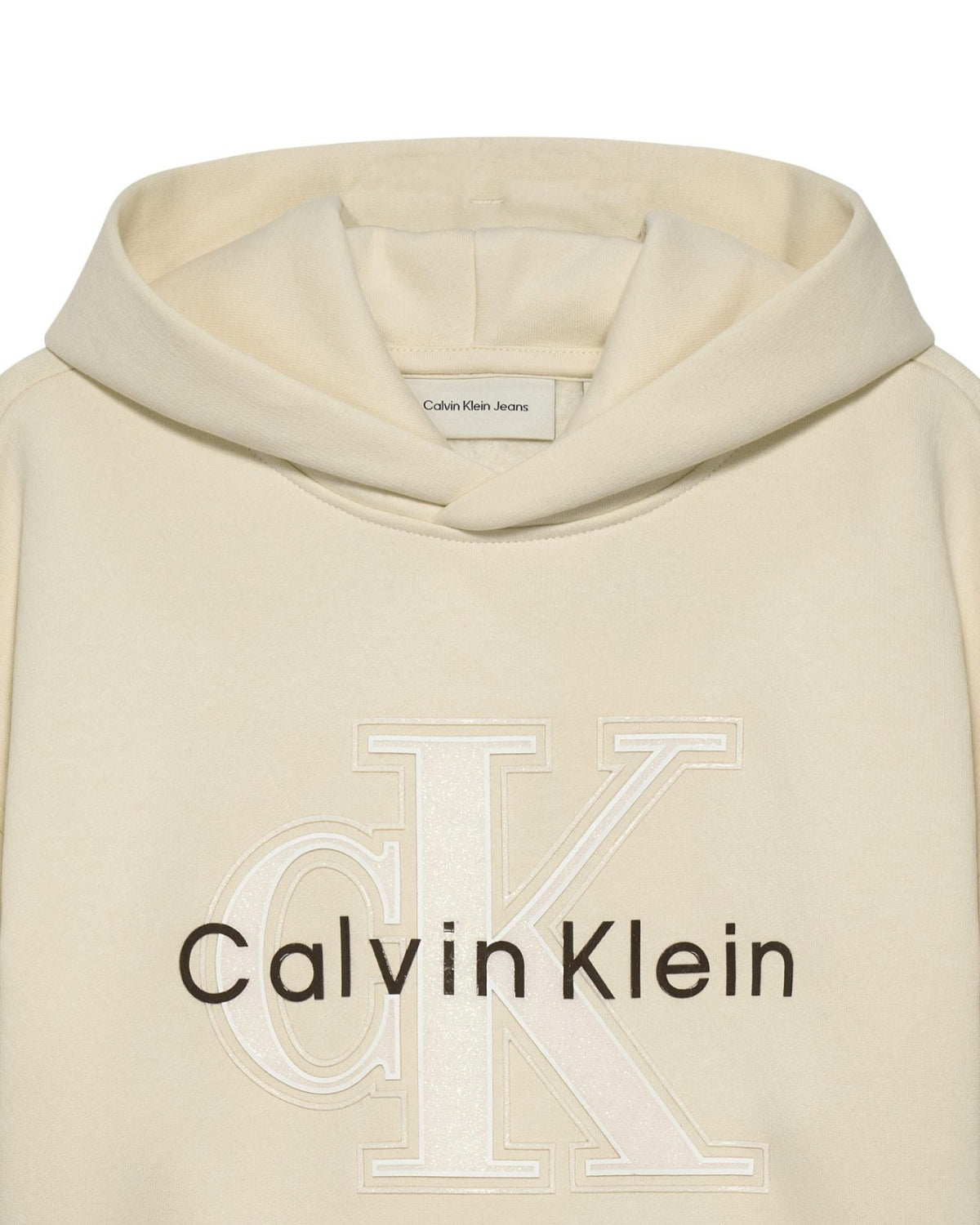 Calvin Klein Kids FElpa WhiteCap Gray con Cappuccio e Logo Ricamato a COntrasto per Bambine