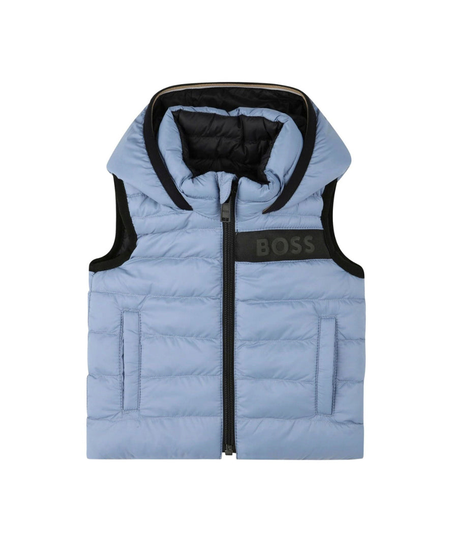 Boss Kids Piumino Smanicato Celeste Reversibile per Neonati