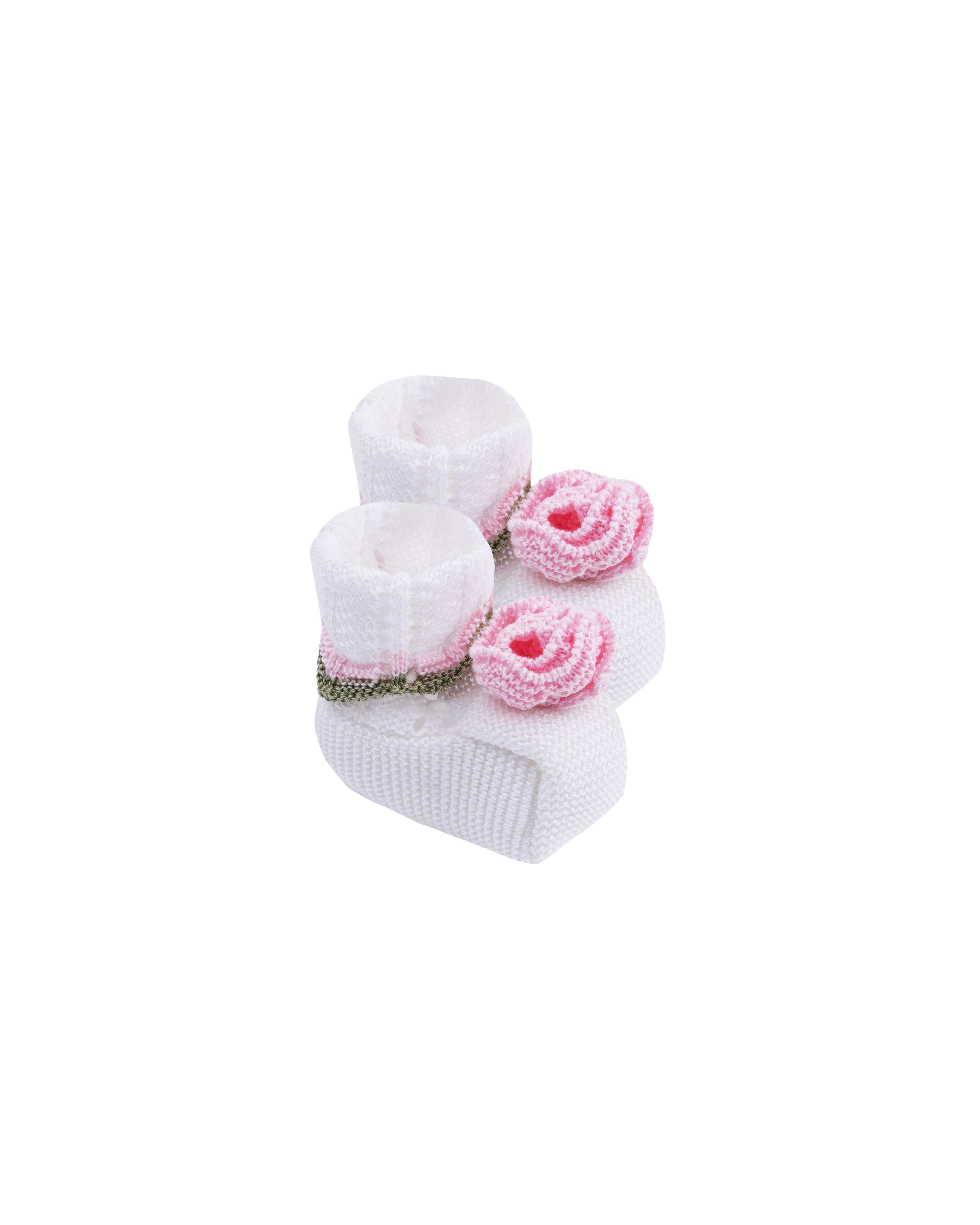 Marlù Scarpina Panna con Dettagli Rosa/Verde e Ricamo Fiore per Neonate