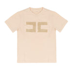 Elisabetta Franchi La Mia Bambina T-Shirt Rosa con Logo in Strass Oro a Contrasto per Bambine