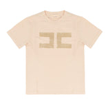 Elisabetta Franchi La Mia Bambina T-Shirt Rosa con Logo in Strass Oro a Contrasto per Bambine