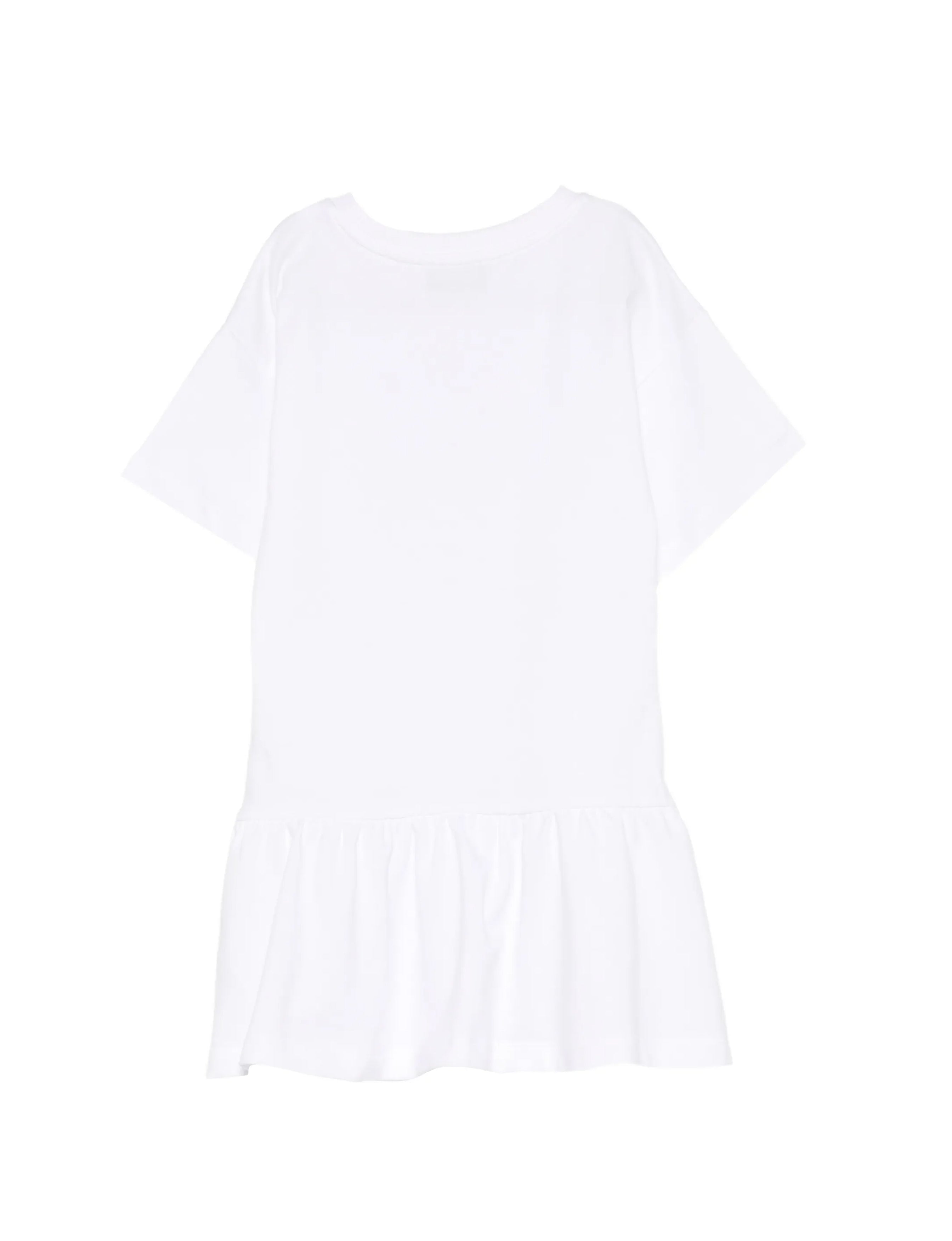 Moschino Kids Abito Bianco con Gonna Rouches e Logo Teddy Bear per Bambine