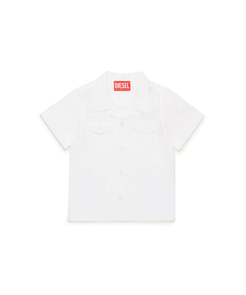 Diesel Kids Camicia Bianca Bowling con Oval D per Neonati