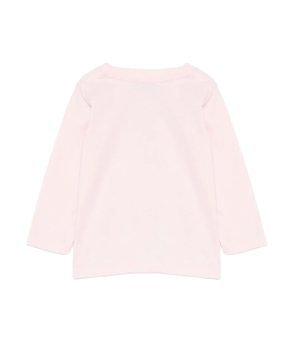 Moschino Kids Maglia Rosa a Maniche Lunghe con Stampa Teddy Bear e Logo per Neonate