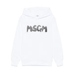 MSGM Kids Felpa Bianca con Cappuccio con Stampa per Bambini