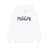 MSGM Kids Felpa Bianca con Cappuccio con Stampa per Bambini