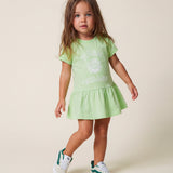 Msgm Kids Abito Verde con Stampa Logo per Neonati