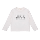 Vicolo Kids Cream Long Sleeve T-shirt with Rhinestones for Girls