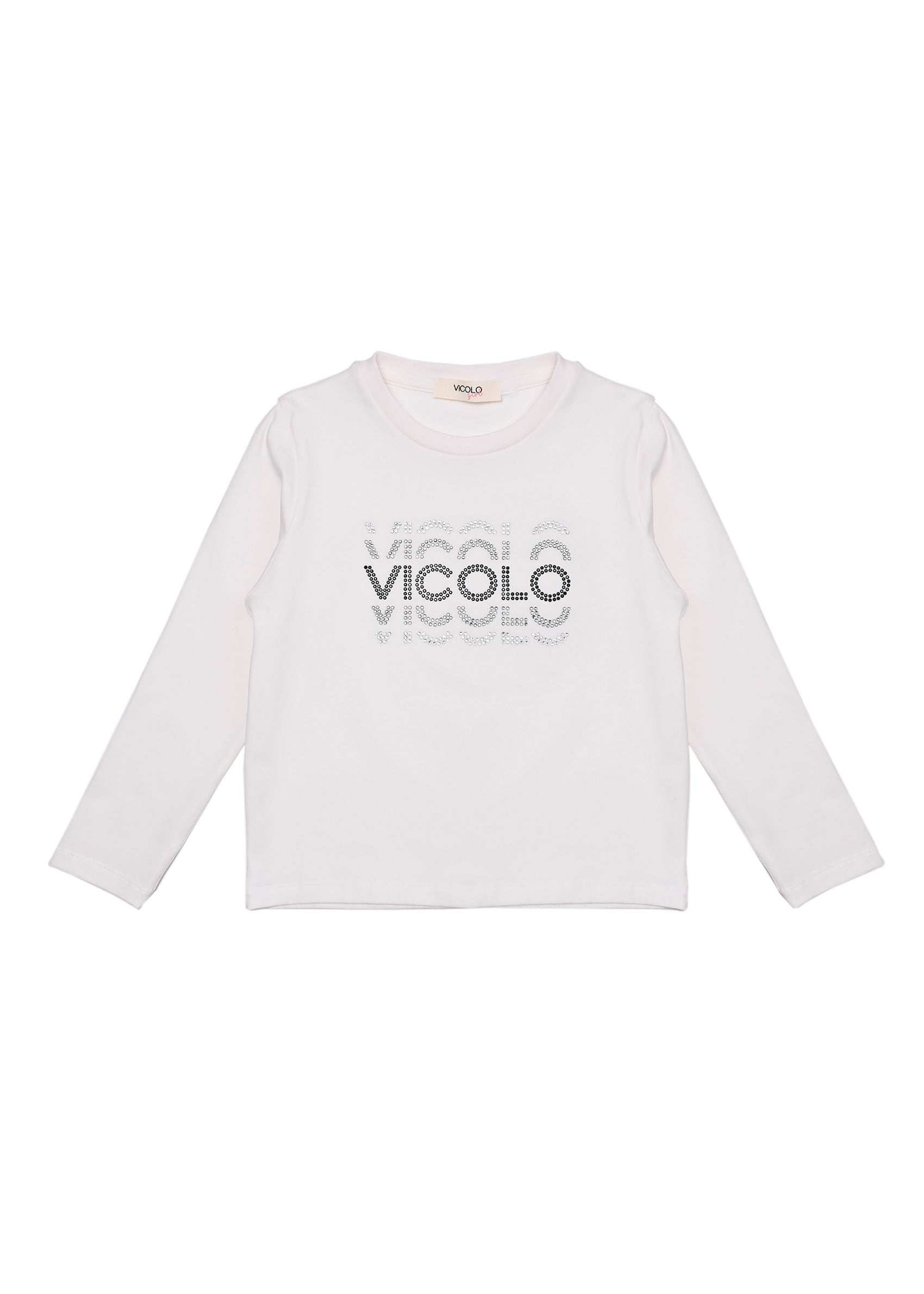 Vicolo Kids T-shirt Maniche Lunghe Panna con Strass per Bambine