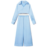 Twinset Kids Camicia con Pantaloni Azzurri in Raso per Bambine