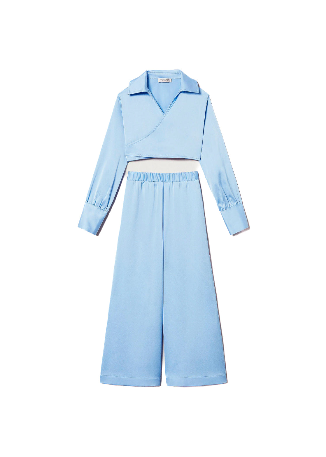 Twinset Kids Camicia con Pantaloni Azzurri in Raso per Bambine
