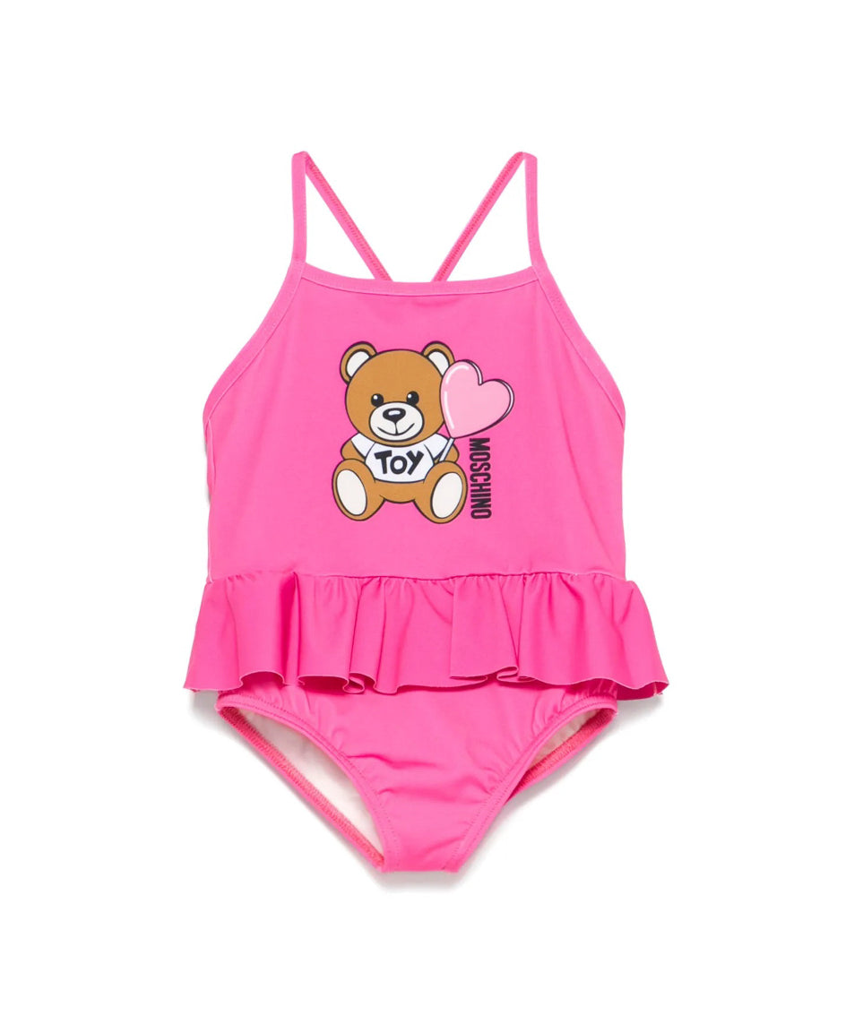 Moschino Kids Costume Monokini Fucsia con Ruches per Neonate