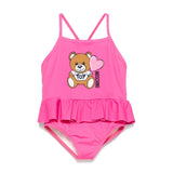 Moschino Kids Costume Monokini Fucsia con Ruches per Neonate