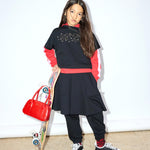 N21 Kids T-shirt Nera con Scritta Logo in Strass a Contrasto per Bambine