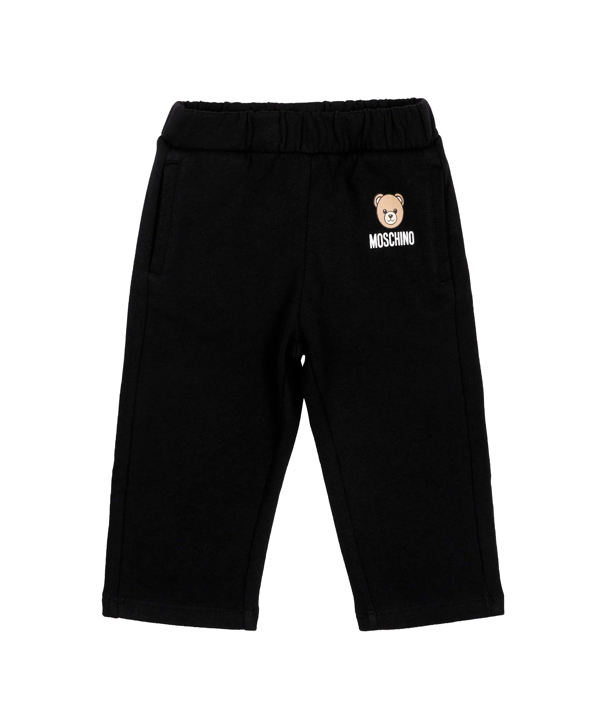 Moschino Kids Pantaloni Nero in Felpa con Stampa Teddy Bear e Logo per Neonati