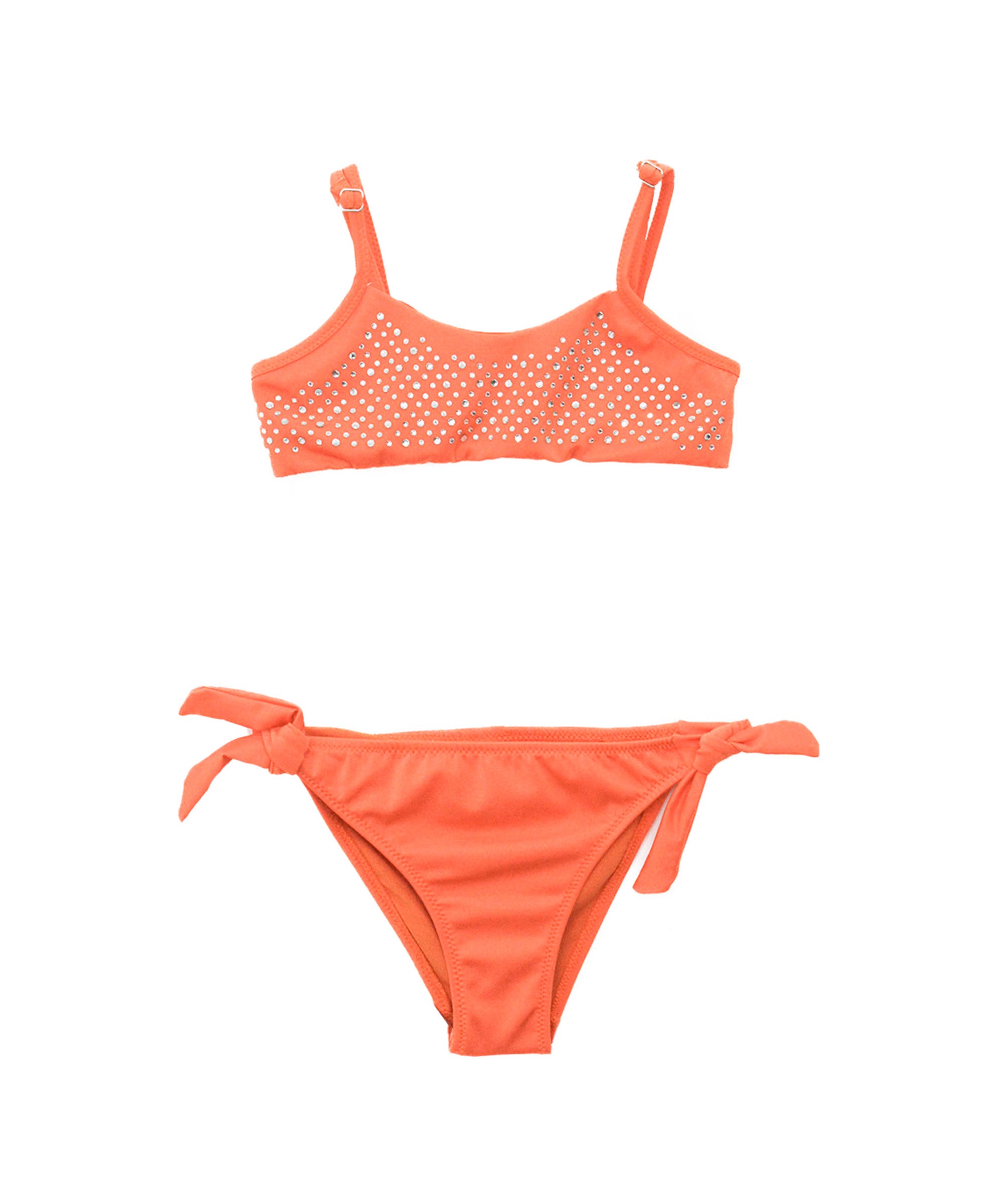 4GIVENESS Costume Bikini Arancione a Fascia con Strass per Bambine
