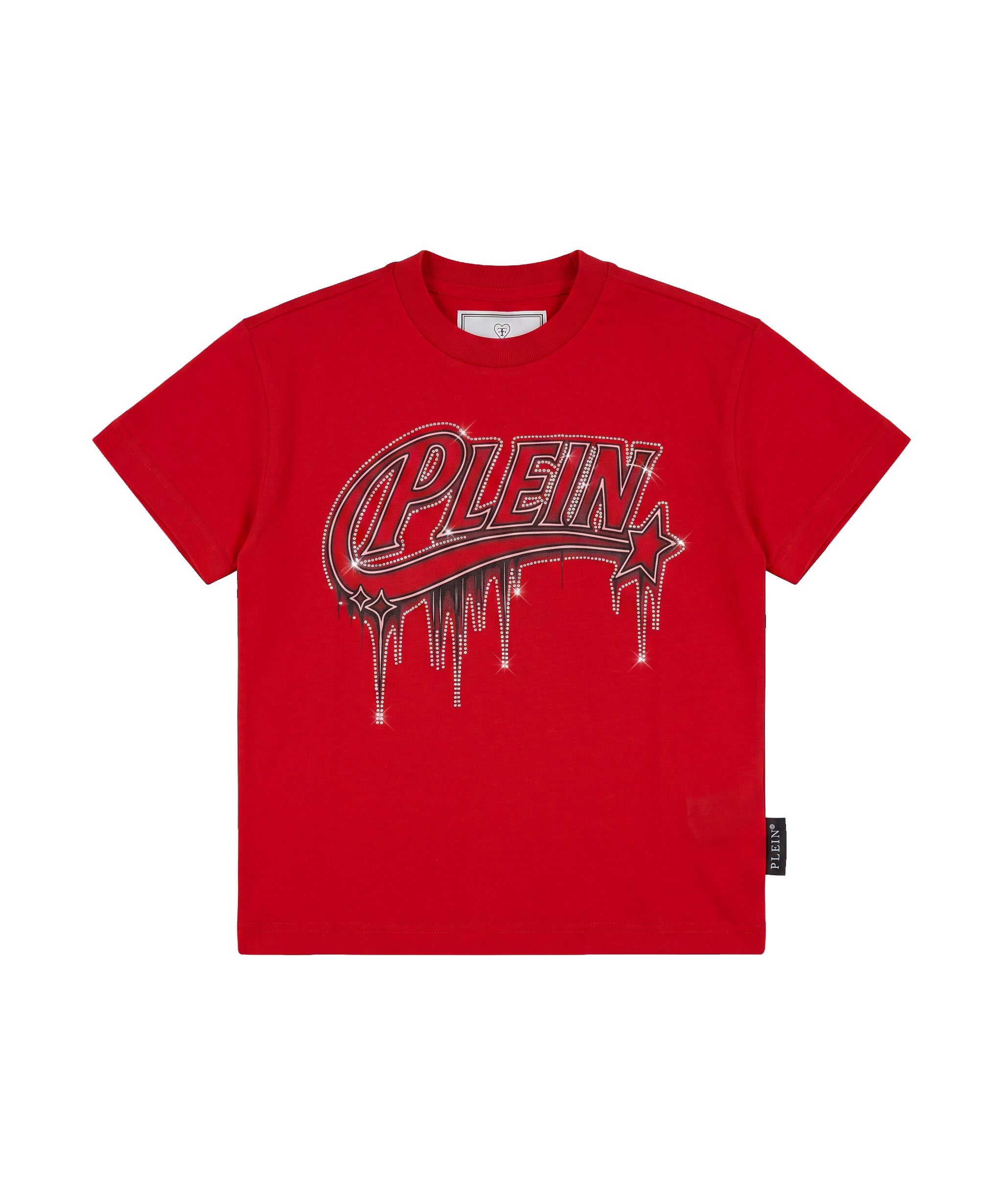 Philipp Plein Kids T-Shirt Rossa Unisex in Cotone con Logo Strass e Stella per Bambini