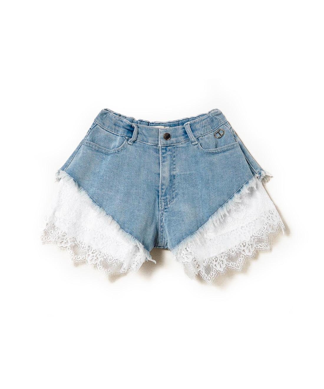 Twinset Kids Shorts in Jeans con Balze in Pizzo 