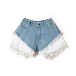 Twinset Kids Shorts in Jeans con Balze in Pizzo 
