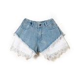 Twinset Kids Shorts in Jeans con Balze in Pizzo 
