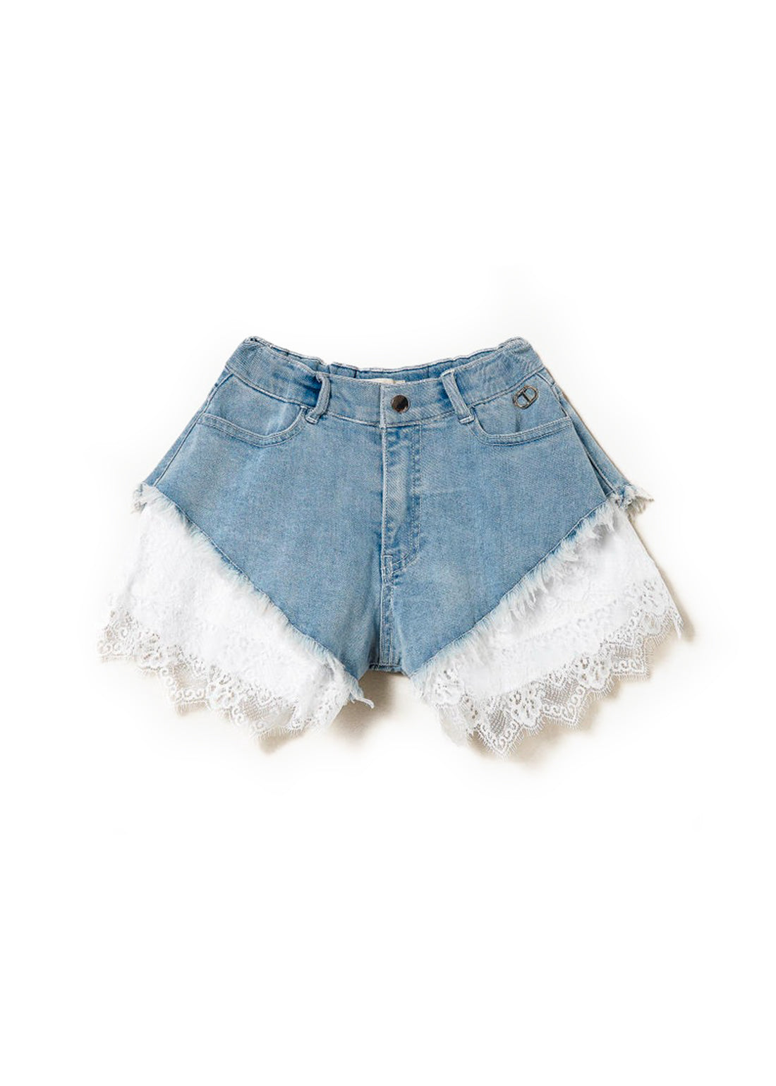 Twinset Kids Shorts in Jeans con Balze in Pizzo 