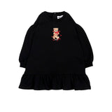 Moschino Kids Vestito Nero con Balza e Stampa Teddy Bear con Cuori per Neonate