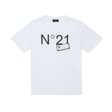 N21 Kids T-shirt Bianca Girocollo con Stampa Logo a Contrasto per Bambine