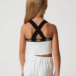 Twinset Kids Top Bianco in Maglia a Costine per Bambine