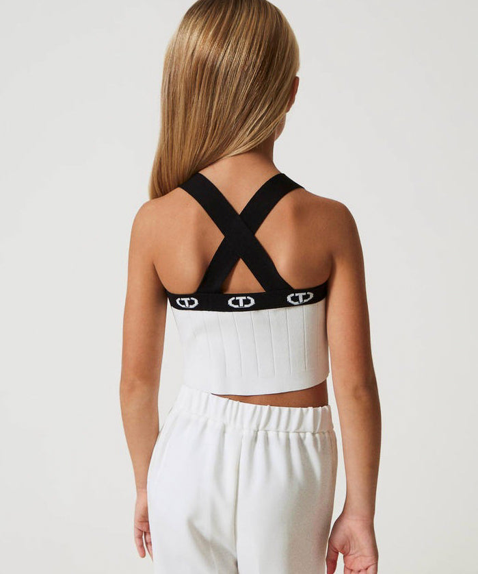 Twinset Kids Top Bianco in Maglia a Costine per Bambine
