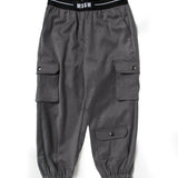 Msgm Kids Pantalone Cargo Grigio con Vita e Logo a Contrasto per Bambine