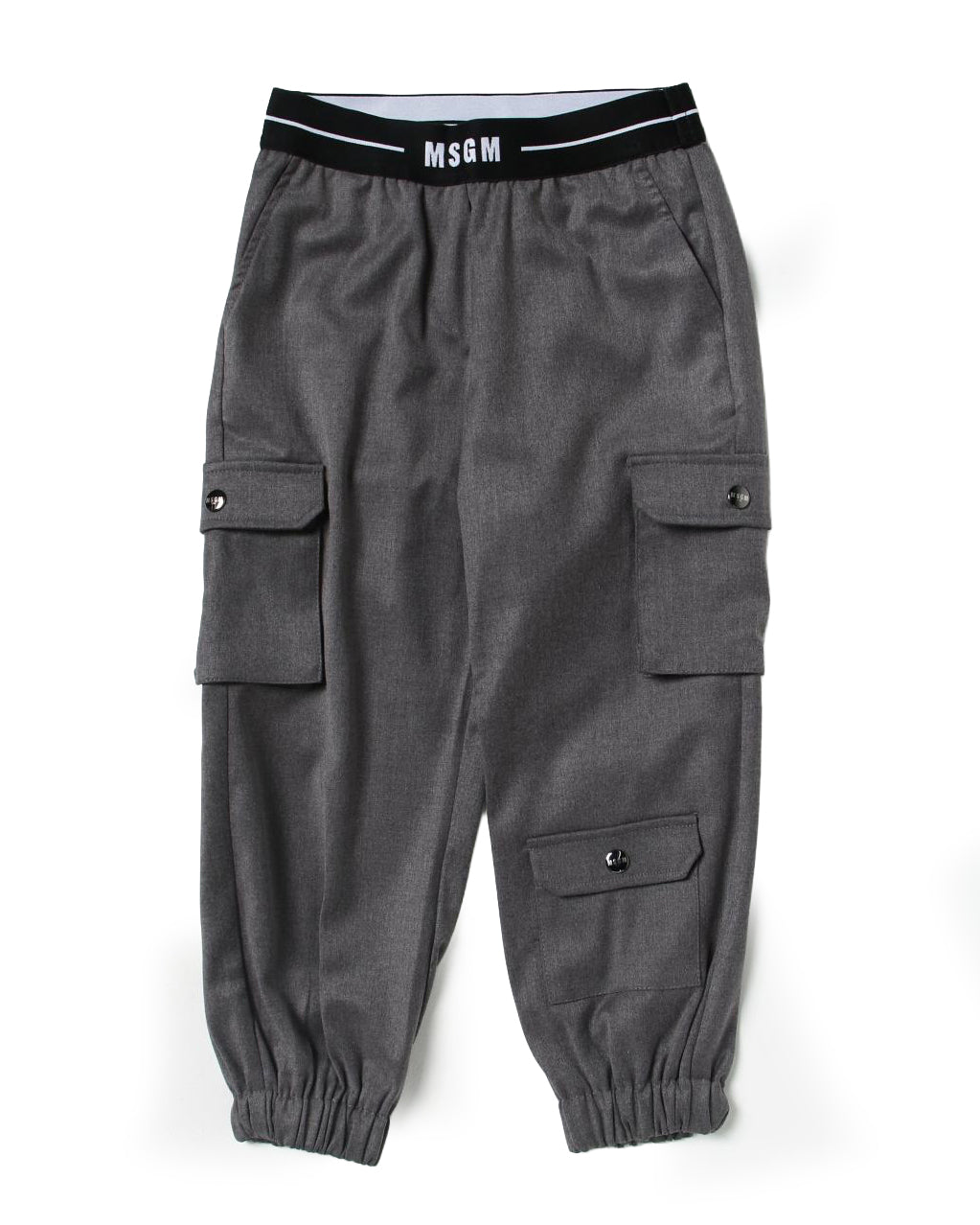 Msgm Kids Pantalone Cargo Grigio con Vita e Logo a Contrasto per Bambine
