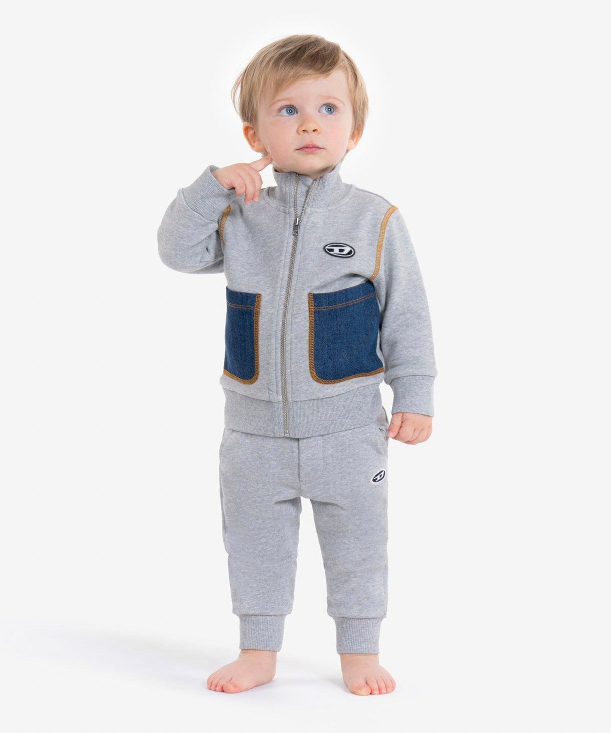 Diesel Kids Felpa con Cappuccio e Zip Grigia per Neonati