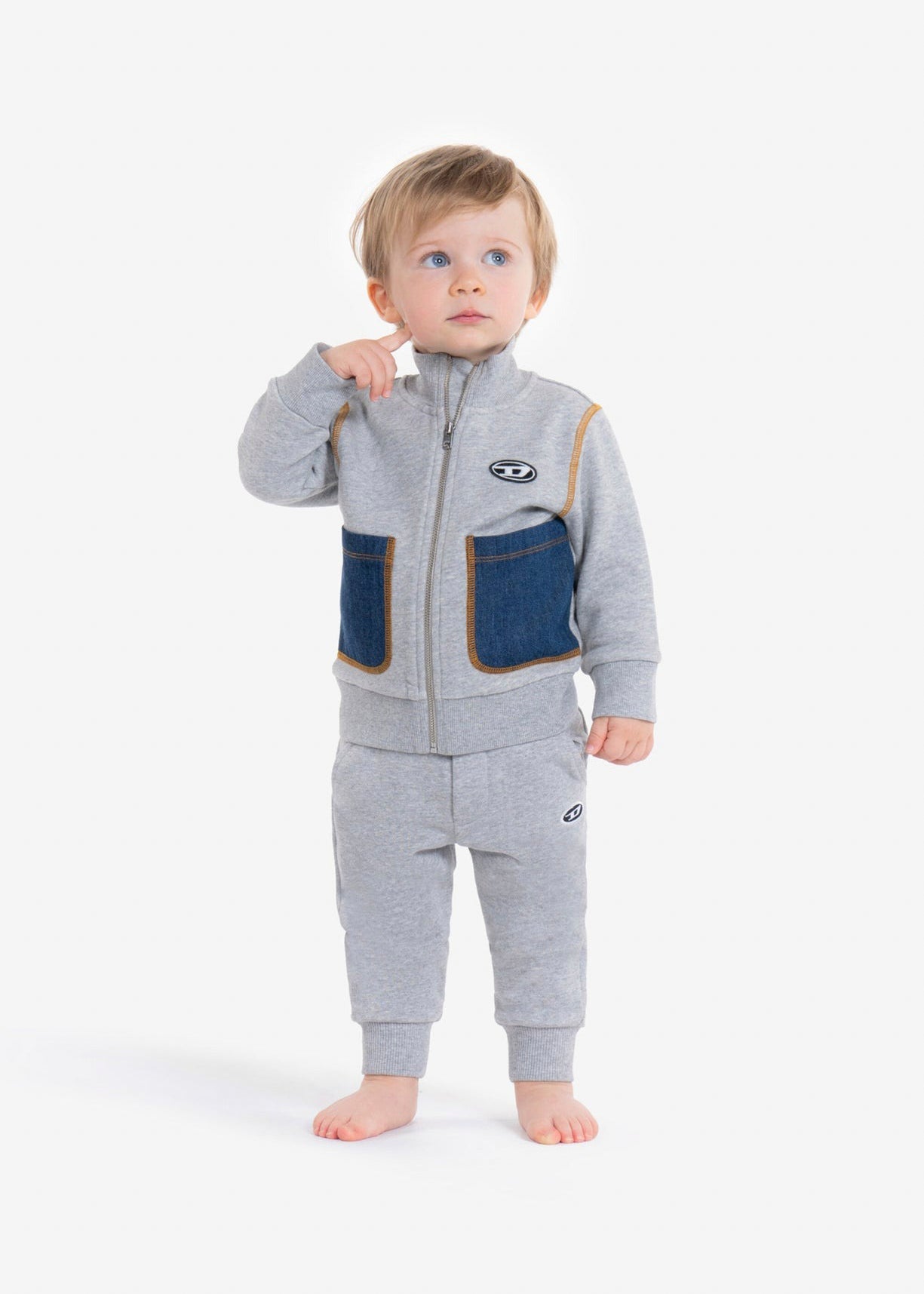 Diesel Kids Felpa con Cappuccio e Zip Grigia per Neonati